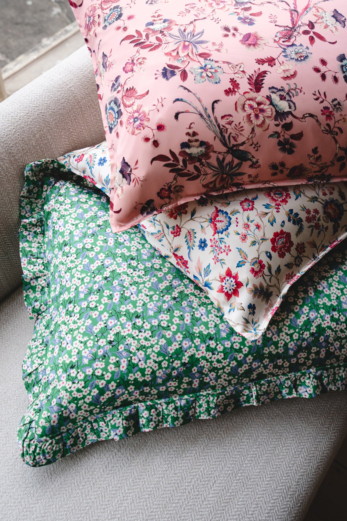 Luxury silk pillowcases by Coco & Wolf in Liberty prints