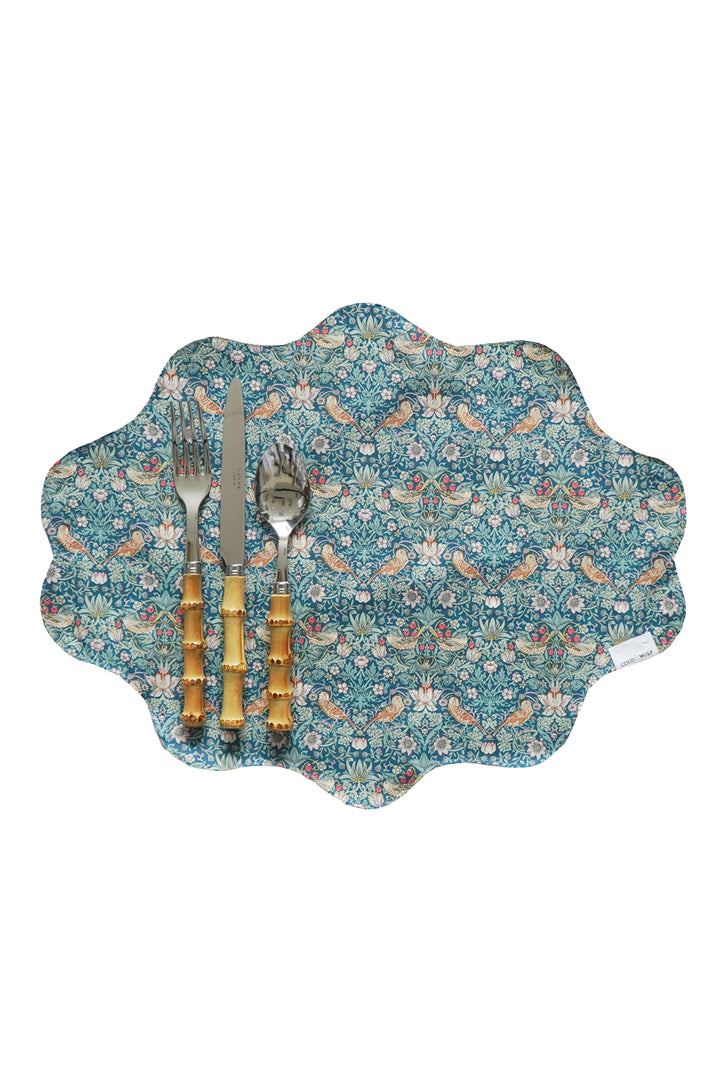 Reversible Wavy Placemat made with Liberty Fabric STRAWBERRY THIEF & WILTSHIRE