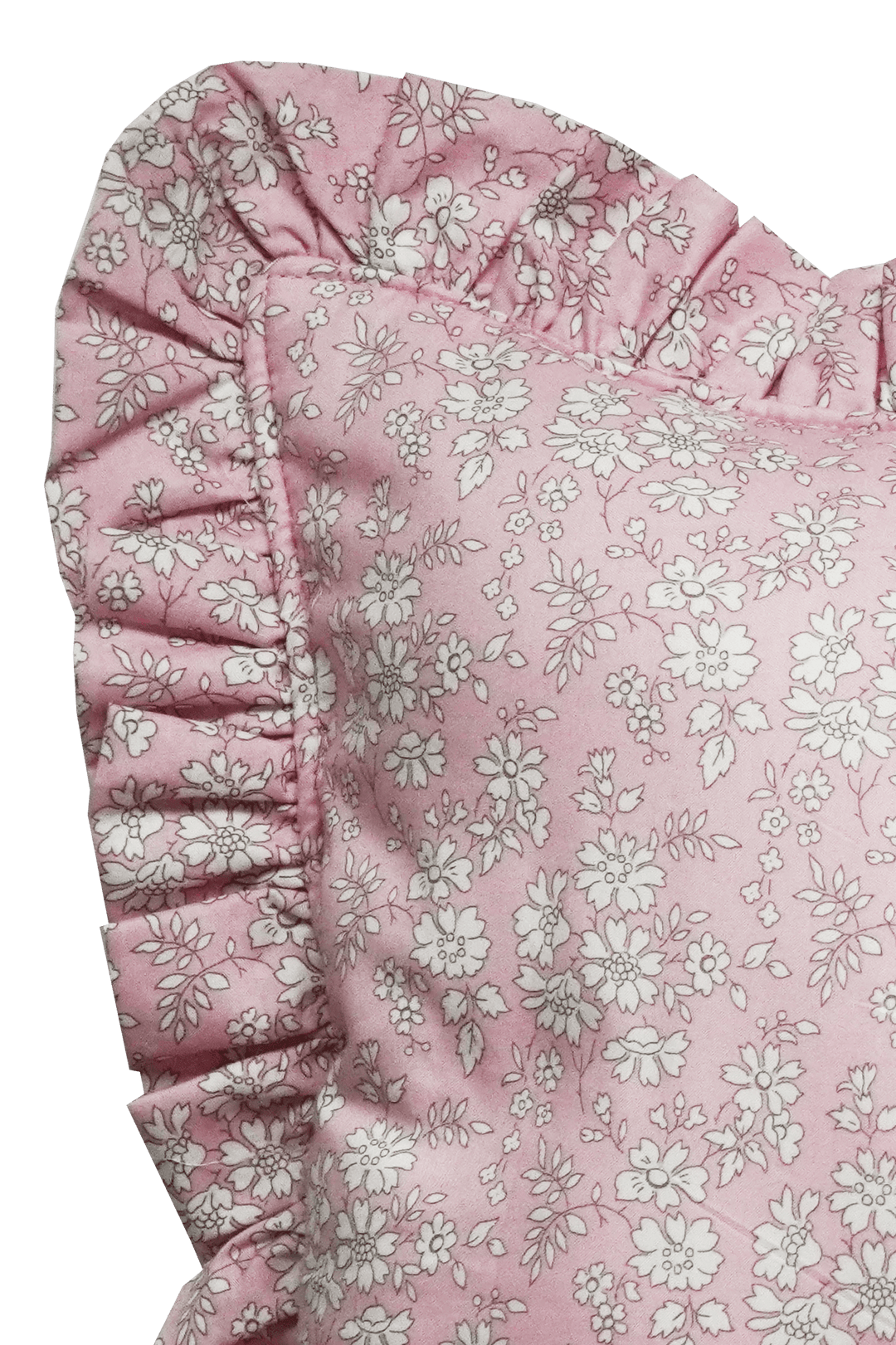 リバティファブリックを使用したフリル付きボルスターランバークッション CAPEL PINK