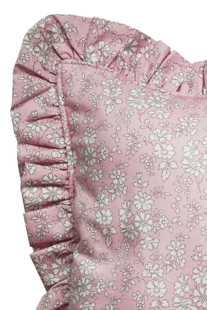 リバティファブリックを使用したフリル付きボルスターランバークッション CAPEL PINK