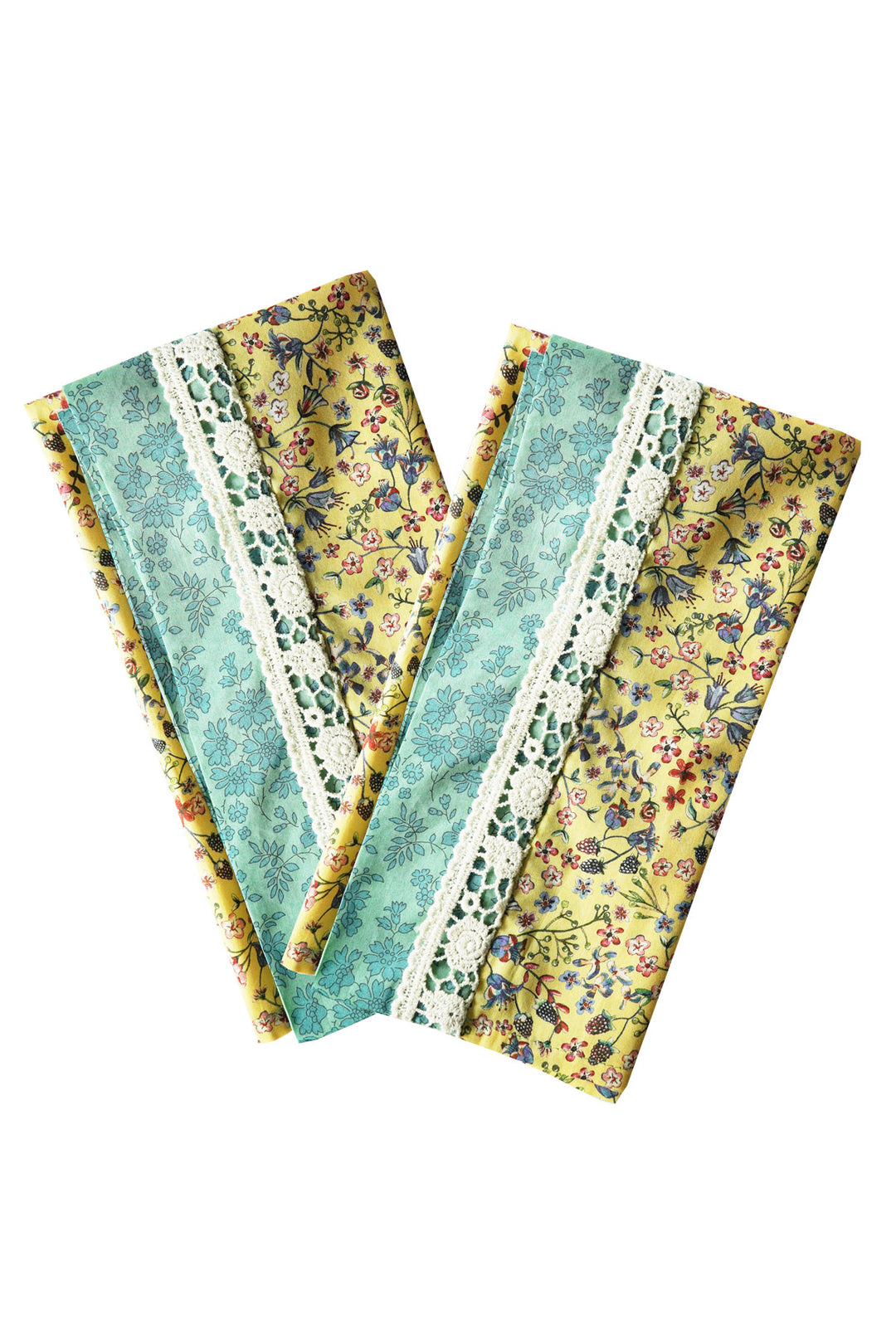 Coco & Wolf × O Pioneers Lace-Edge Napkin Set made with Liberty Fabric DONNA LEIGH ORGANIC & CAPEL GREEN