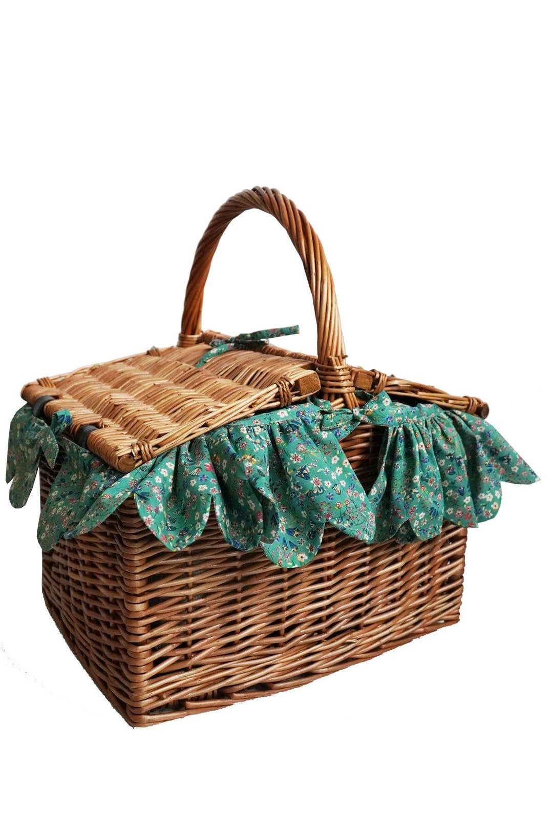 Rectangular Picnic Basket Hamper made with Liberty Fabric DONNA LEIGH GREEN