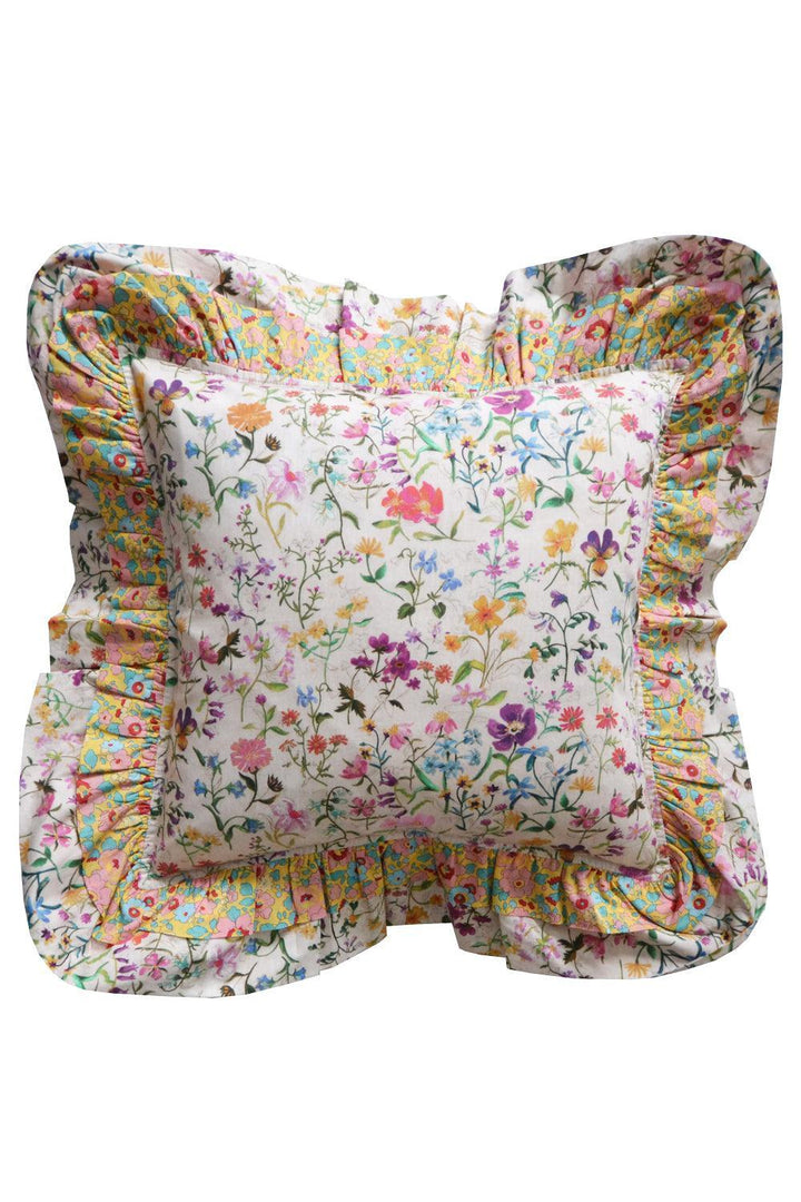 Double Ruffle Cushion made with Liberty Fabric LINEN GARDEN - Coco & Wolf