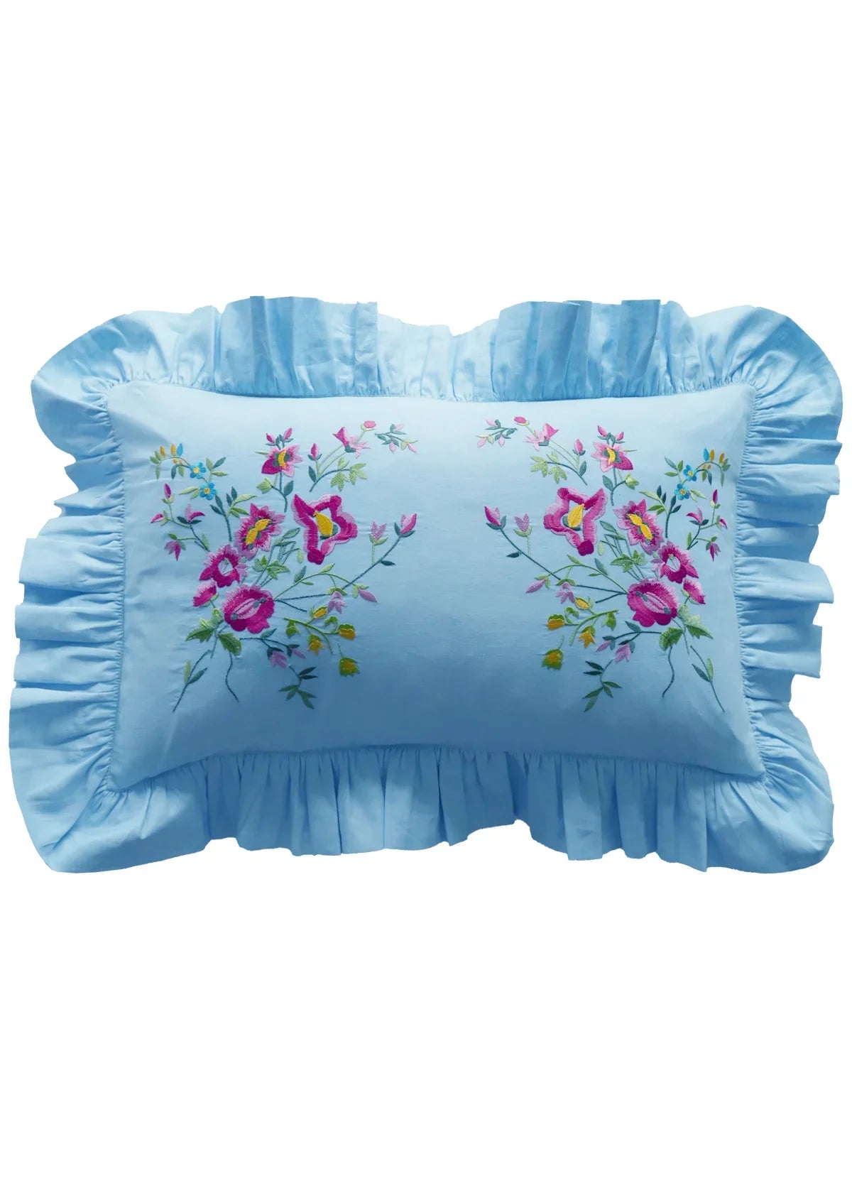 Coco & Wolf Ruffle-Edge Embroidered Oblong Cushion made with Linen 
