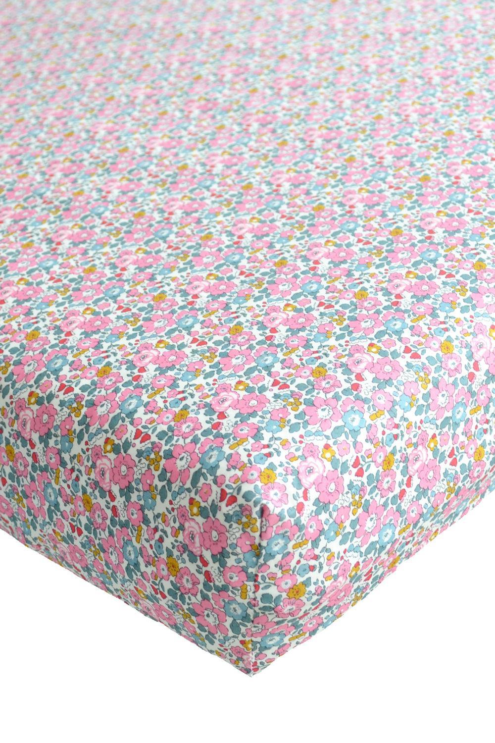 Fitted Sheet made with Liberty Fabric BETSY ANN PINK