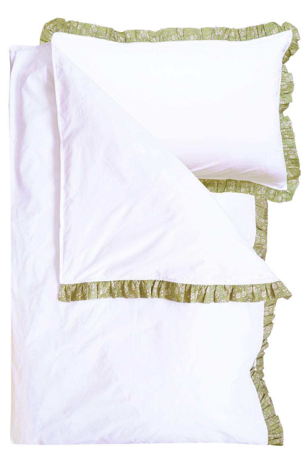 Frill-Edge White Duvet Set made with Liberty Fabric CAPEL PISTACHIO