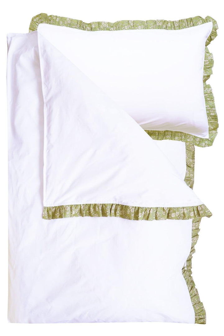 Frill-Edge White Duvet Set made with Liberty Fabric CAPEL PISTACHIO
