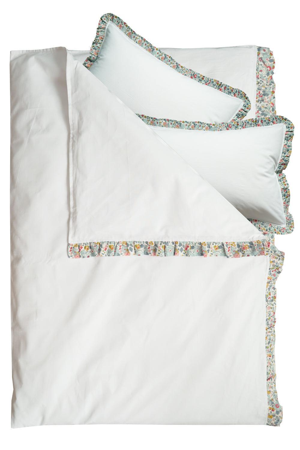 Frill-Edge White Duvet Set made with Liberty Fabric BETSY GREY