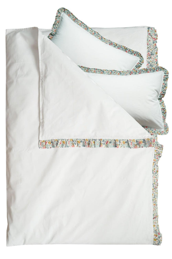 Frill-Edge White Duvet Set made with Liberty Fabric BETSY GREY