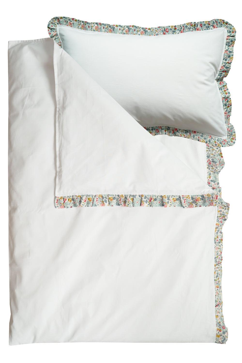 Frill-Edge White Duvet Set made with Liberty Fabric BETSY GREY