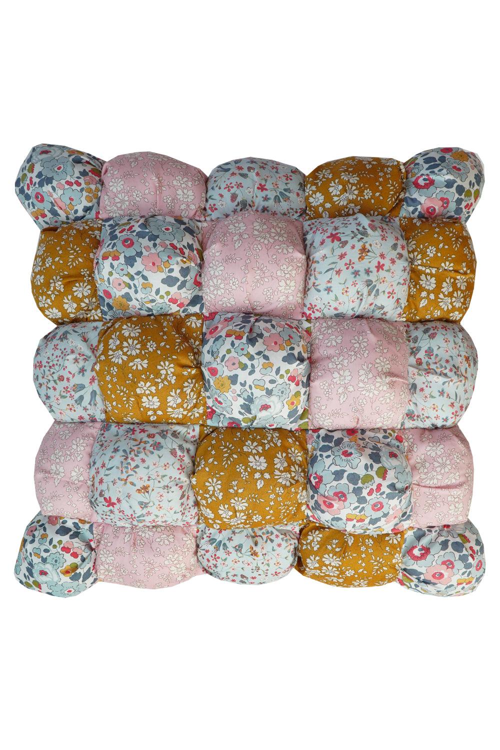 Puff Patchwork Cushion made with Liberty Fabric BETSY GREY