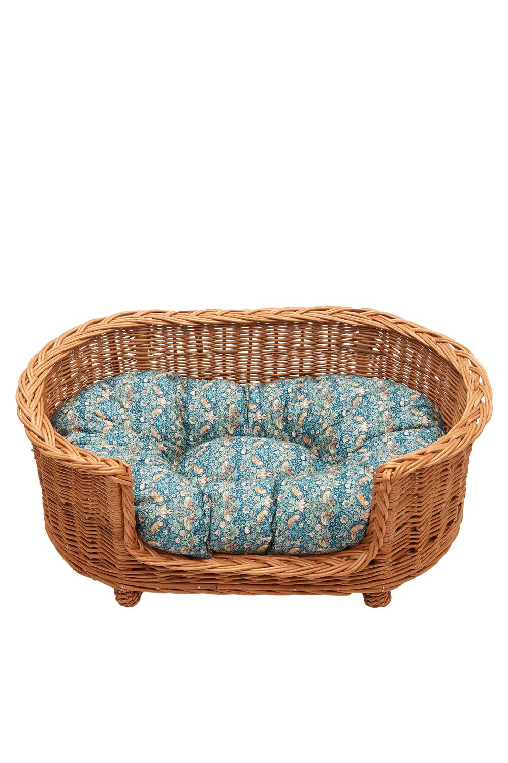 Wicker Oval Pet Bed made with Liberty Fabric STRAWBERRY THIEF - Coco & Wolf