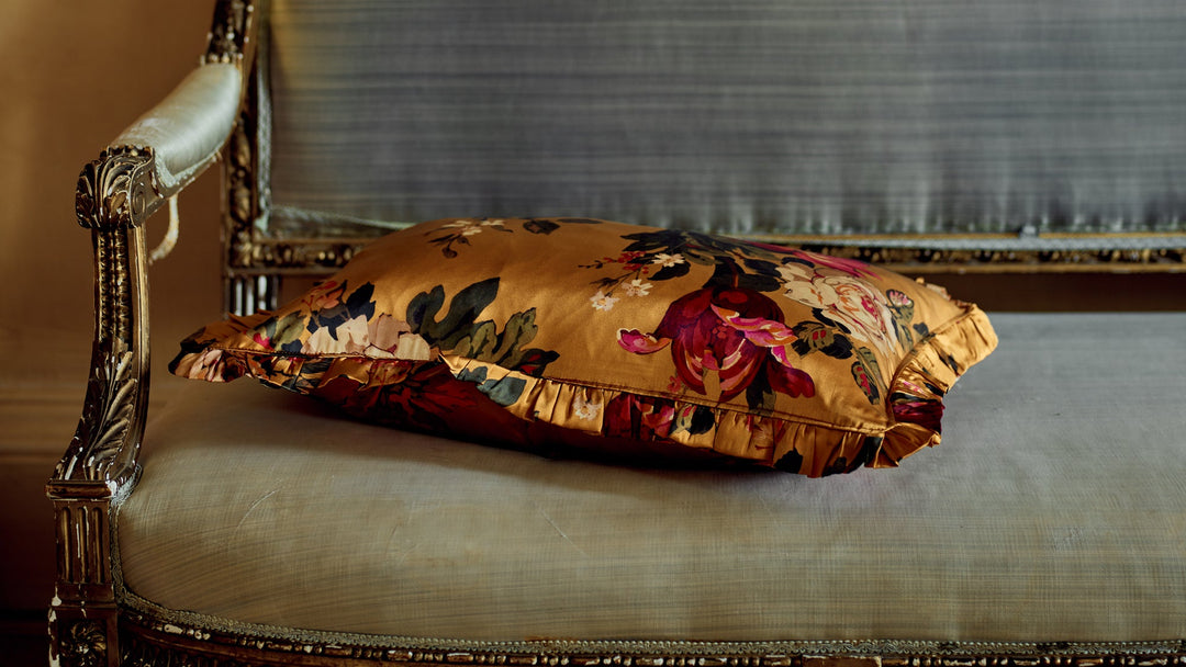 silk cushion liberty fabric stately kristina on a french settee