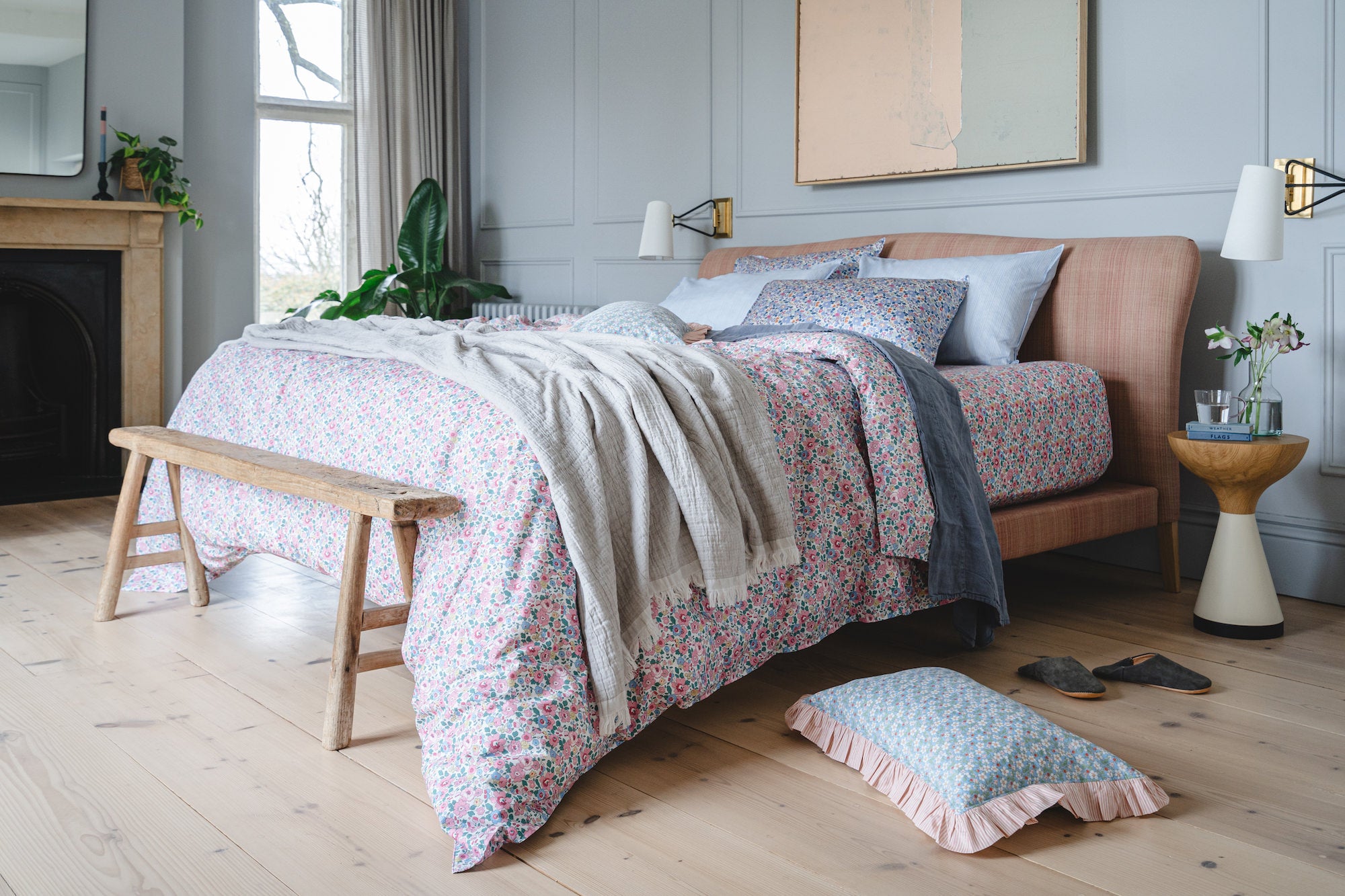 bedding made with liberty print fabric by coco and wolf