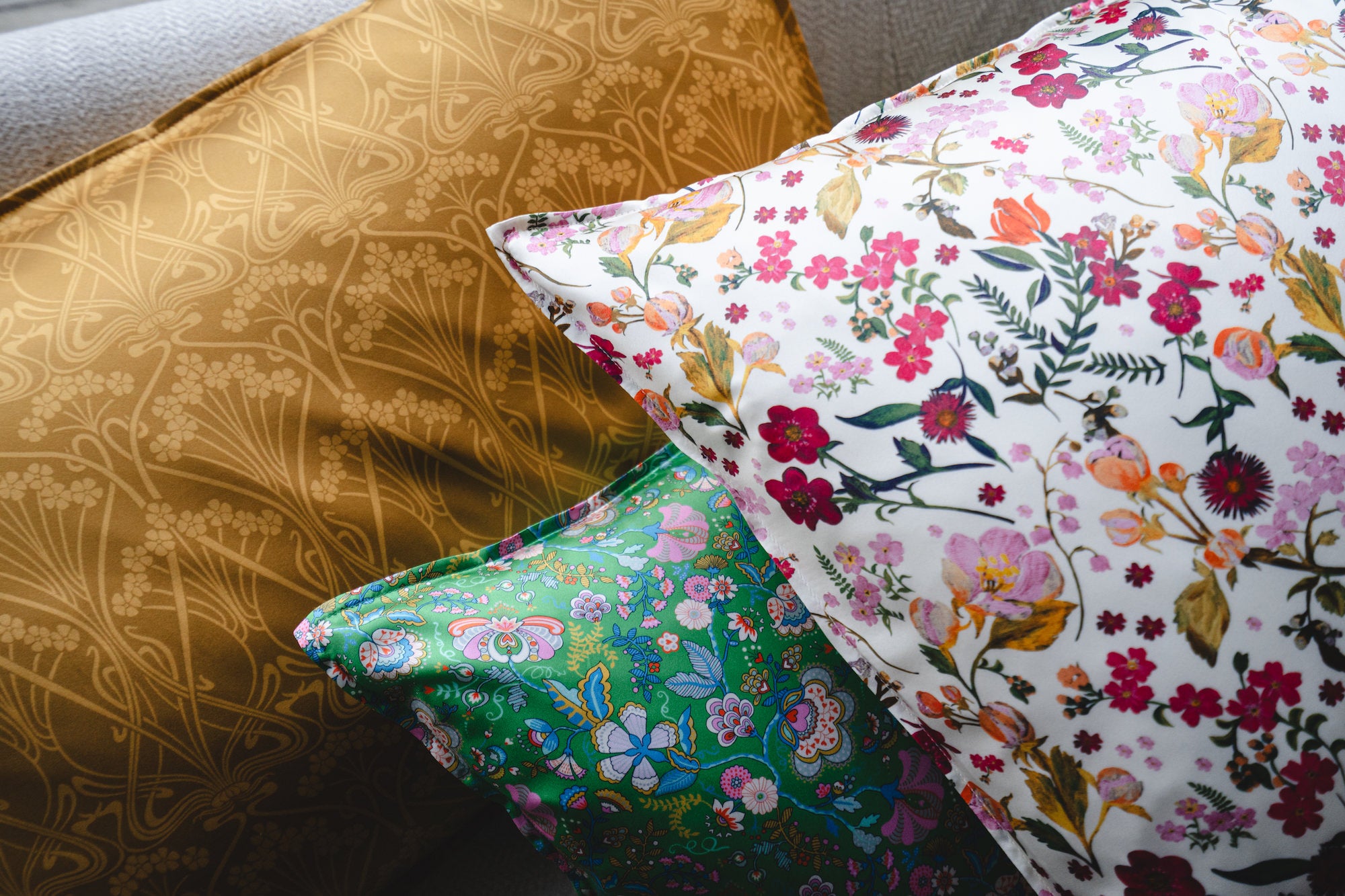 Liberty print silk pillowcases by Coco & Wolf