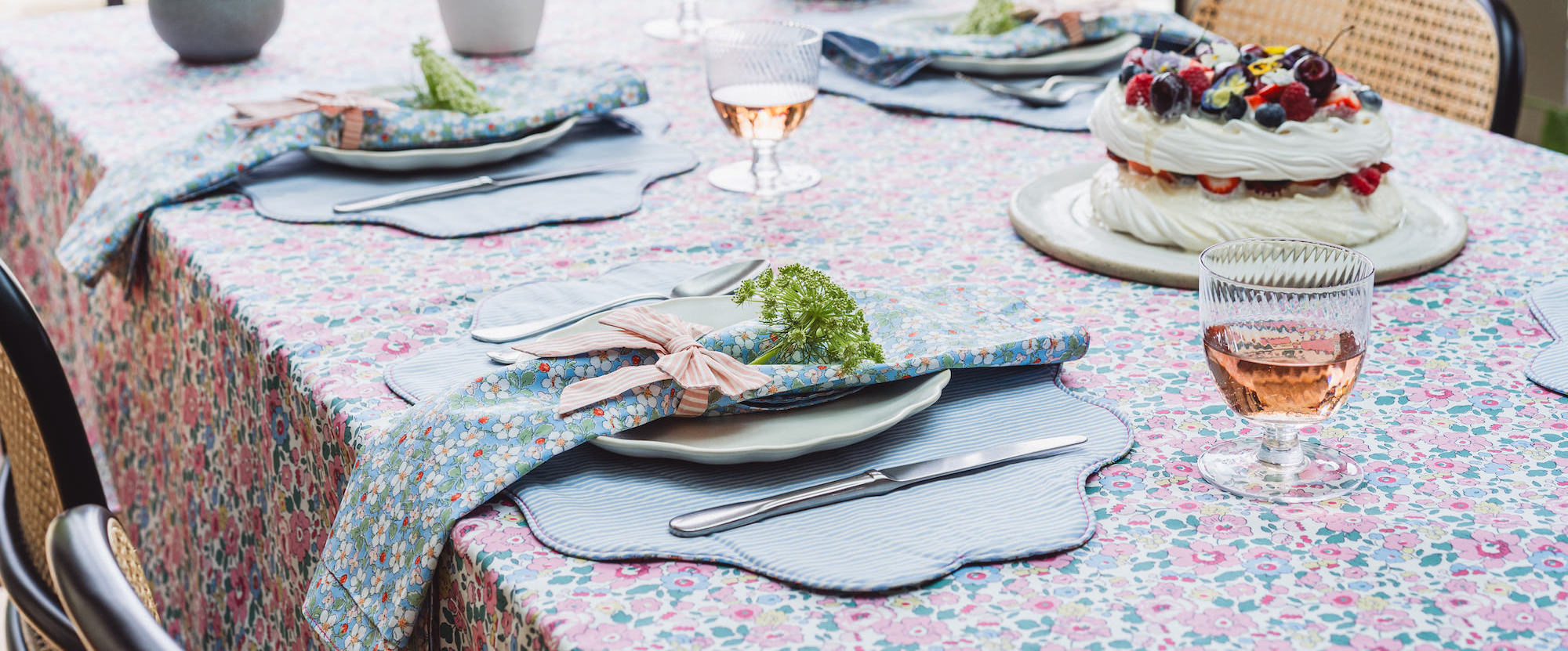 tablecloths and runners made with liberty fabric by coco and wolf