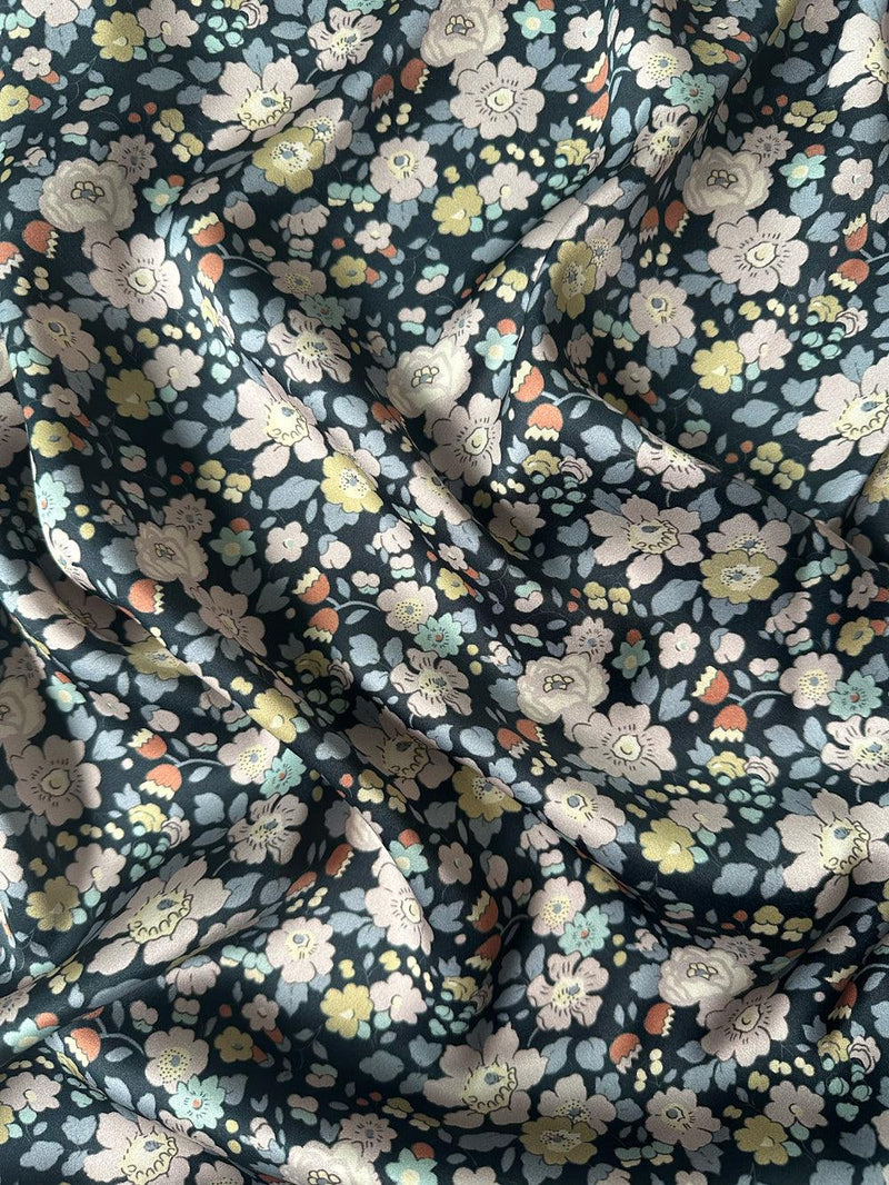 Liberty Fabric Belgravia Silk Satin BETSY FIELD MIDNIGHT