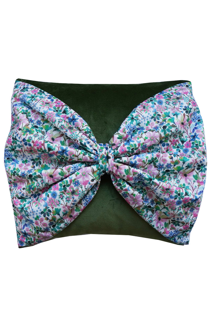 Big Bow Velvet Cushion made with Liberty Fabric DREAMS OF SUMMER