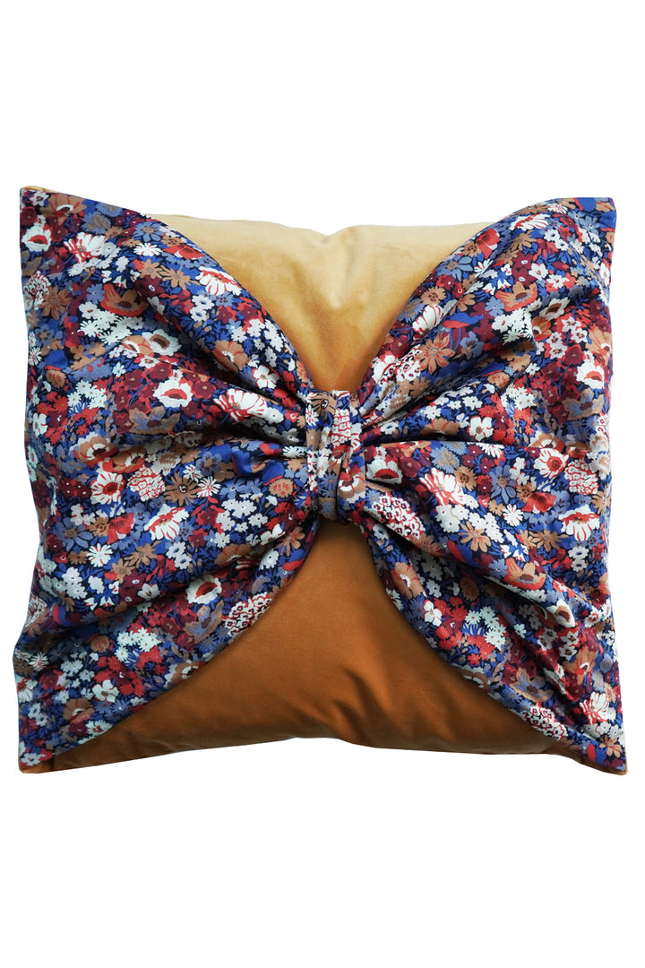 Big Bow Velvet Cushion made with Liberty Fabric THORPE