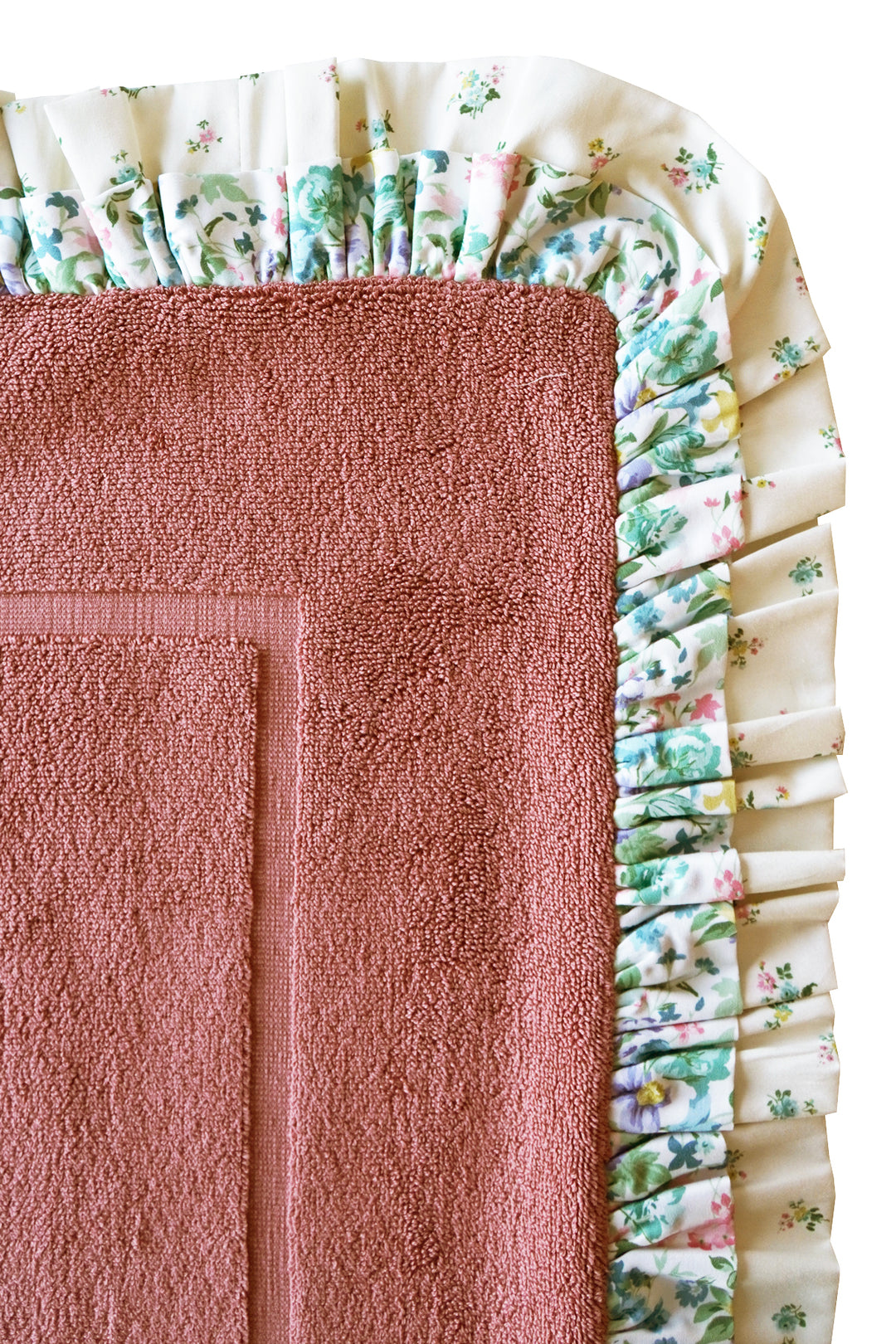 Bridgerton Ruffle-Edge Bath Mat made with Liberty Fabric BOUQUET PARADE GREEN & POSY CORSAGE YELLOW