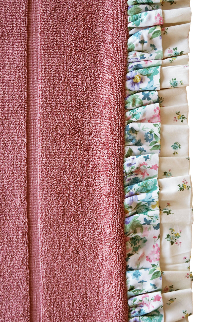 Bridgerton Ruffle-Edge Bath Mat made with Liberty Fabric BOUQUET PARADE GREEN & POSY CORSAGE YELLOW