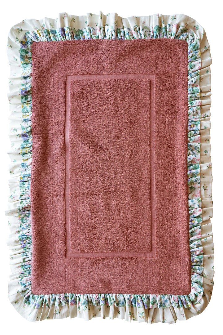 Bridgerton Ruffle-Edge Bath Mat made with Liberty Fabric BOUQUET PARADE GREEN & POSY CORSAGE YELLOW