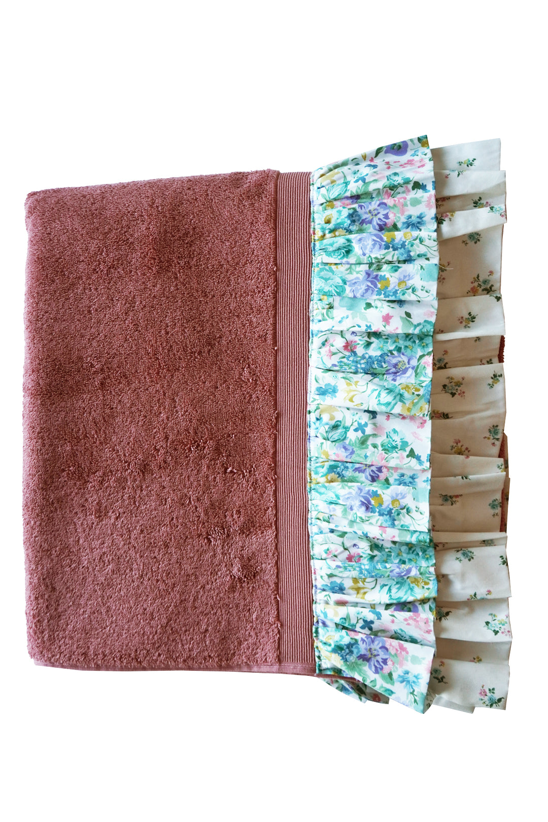 Bridgerton Ruffle Edge Towel made with Liberty Fabric BOUQUET PARADE GREEN & POSY CORSAGE YELLOW