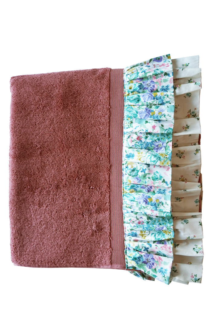 Bridgerton Ruffle Edge Towel made with Liberty Fabric BOUQUET PARADE GREEN & POSY CORSAGE YELLOW