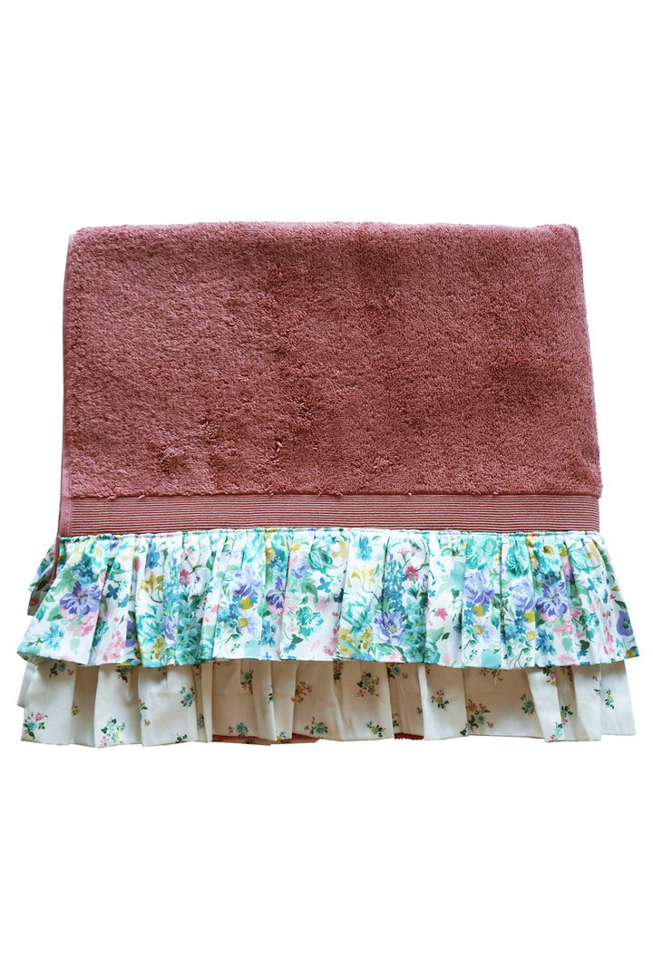 Bridgerton Ruffle Edge Towel made with Liberty Fabric BOUQUET PARADE GREEN & POSY CORSAGE YELLOW