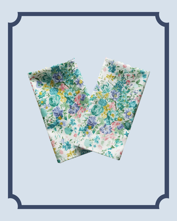 Bridgerton Monogrammed Stitch Napkin Set made with Liberty Fabric BOUQUET PARADE GREEN