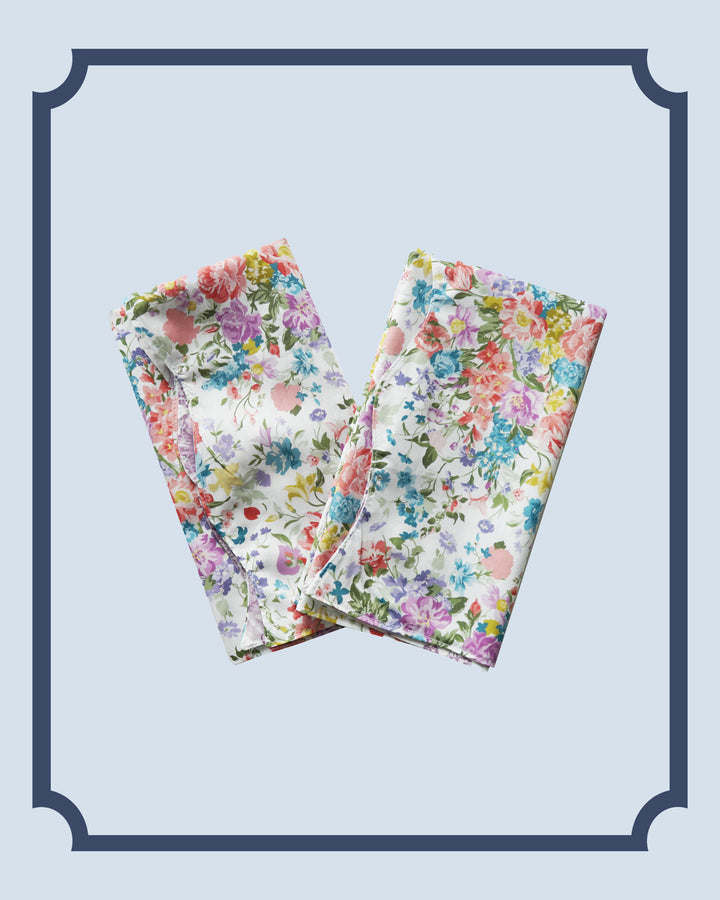 Bridgerton Reversible Wavy Napkin Set made with Liberty Fabric REGENCY TRAIL PURPLE & BOUQUET PARADE PEACH