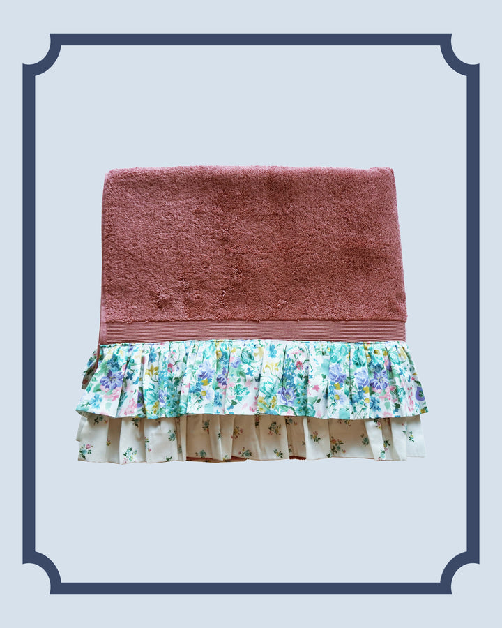 Bridgerton Ruffle Edge Towel made with Liberty Fabric BOUQUET PARADE GREEN & POSY CORSAGE YELLOW