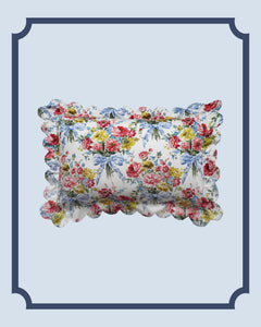 Bridgerton Scallop-Edge Pillowcase made with Liberty Fabric BOW BOUQUET BLUE