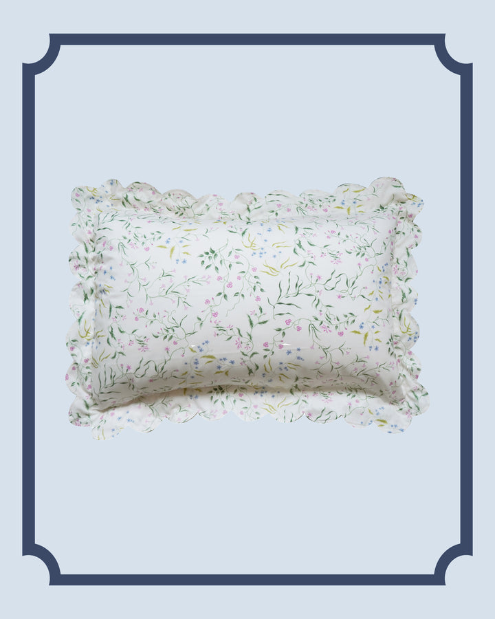 Bridgerton Scallop Edge Pillowcase made with Liberty Fabric REGAL BLOSSOM GREEN