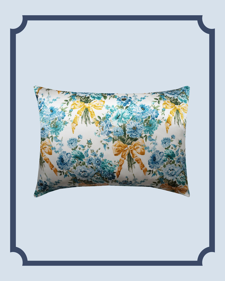Bridgerton Silk Pillowcase made with Liberty Fabric BOW BOUQUET GOLD