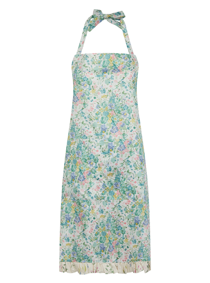 Bridgerton Reversible Ruffle Apron BOUQUET PARADE GREEN & REGAL BLOSSOM