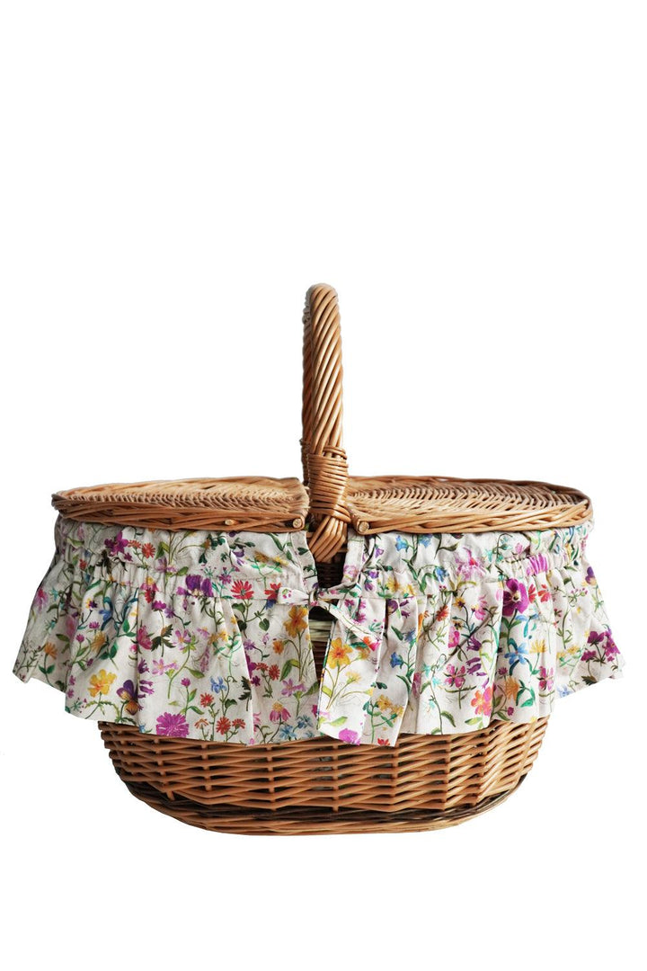 Oval Picnic Basket made with Liberty Fabric LINEN GARDEN