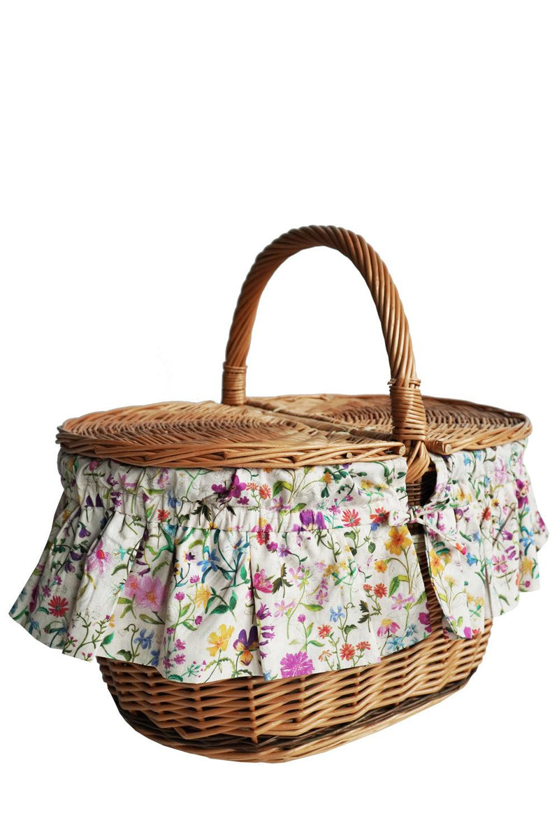 Oval Picnic Basket made with Liberty Fabric LINEN GARDEN