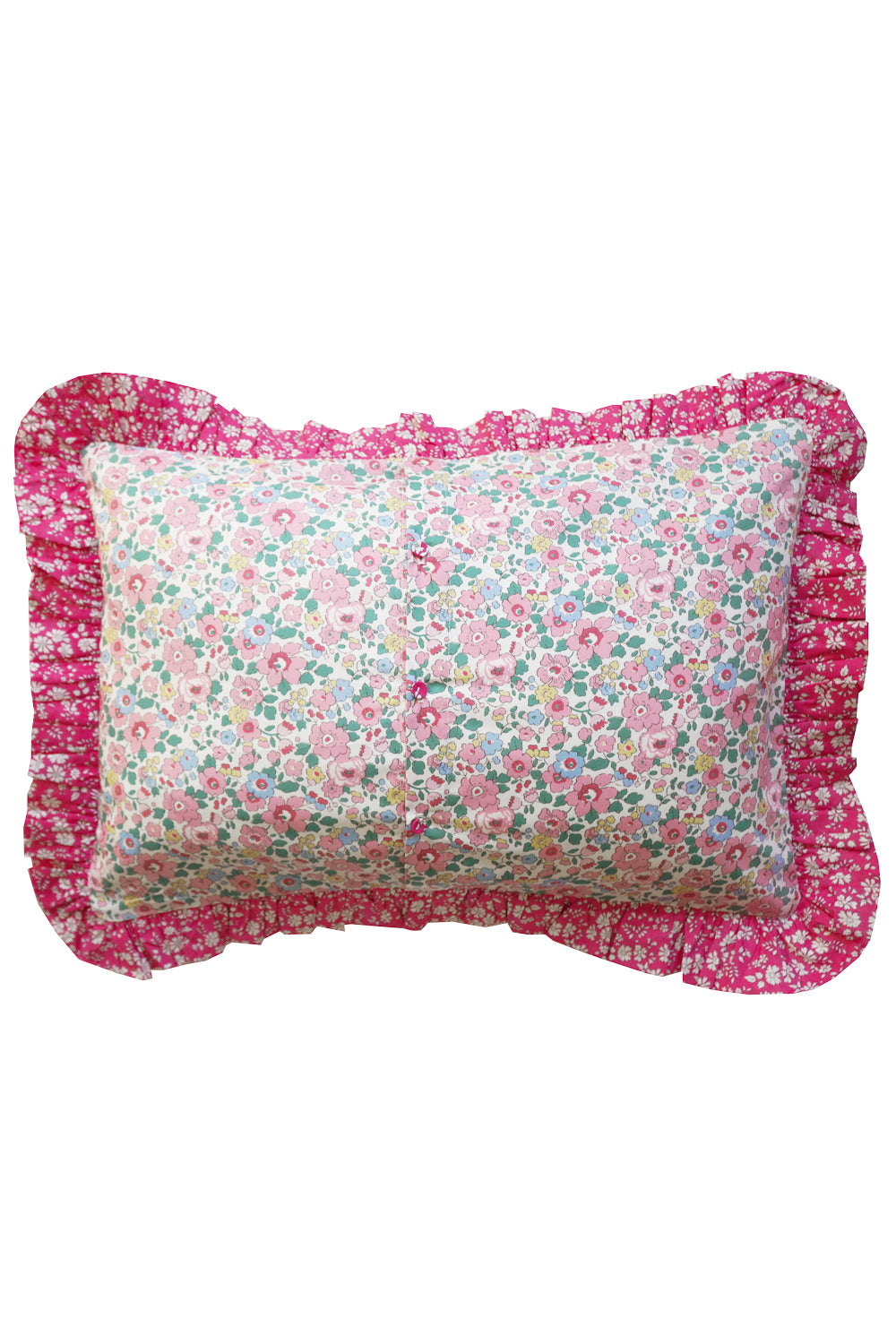Oblong Ruffle Cushion made with Liberty Fabric BETSY CANDY FLOSS