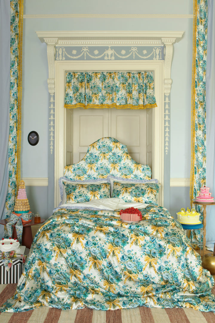 Bridgerton Silk Pillowcase made with Liberty Fabric BOW BOUQUET GOLD