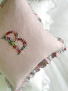 Coco & Wolf x Polly Wren Studios Embroidered Letter Scallop Edge Cushion made with Liberty Fabric MEADOW SONG