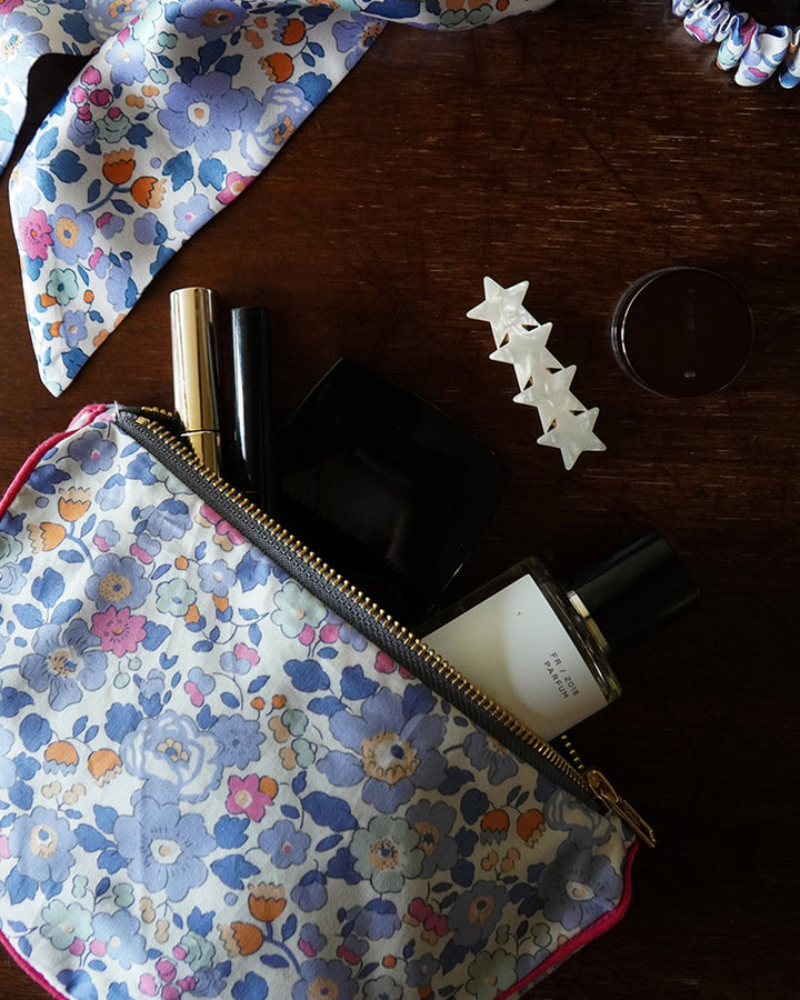 Piped-Edge Pouch made with Liberty Fabric BETSY LAVENDER BLUE