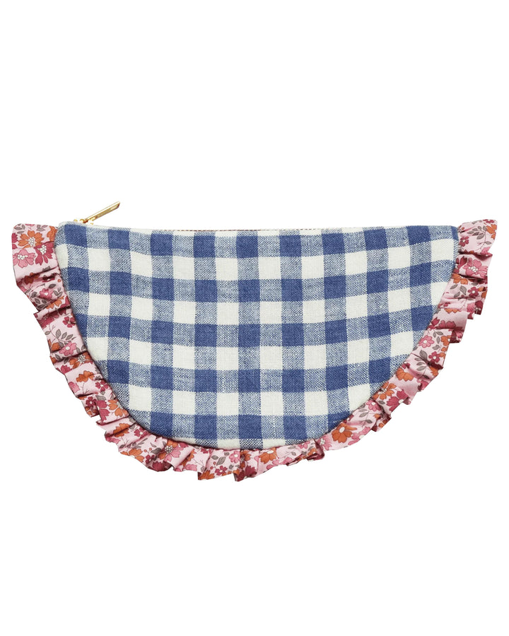Ruffle Pouch in Linen Gingham with Liberty Fabric CAPEL FLORET
