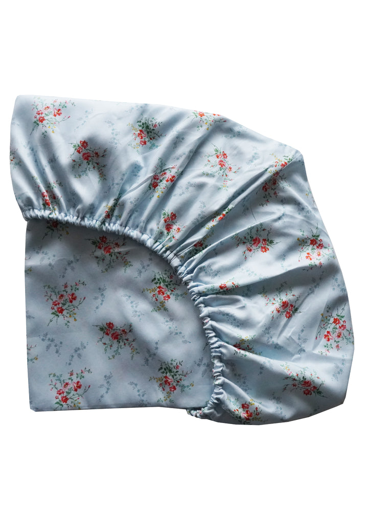 Bridgerton Fitted Sheet made with Liberty Fabric GARDEN BLOOMS BLUE