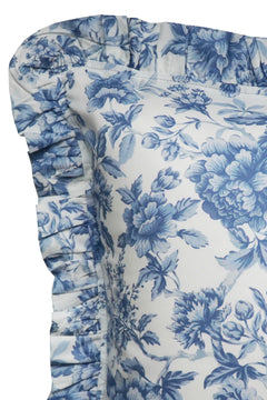 Bridgerton Frill-Edge Pillowcase made with Liberty Fabric REGENCY TRAIL CHINA BLUE