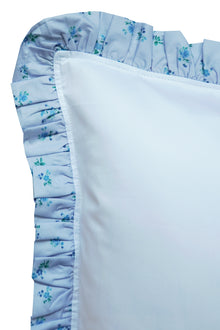 Bridgerton Frill-Edge White Pillowcase made with Liberty Fabric POSY CORSAGE BLUE