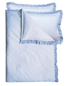 Bridgerton Frill-Edge White Duvet Set made with Liberty Fabric POSY CORSAGE BLUE