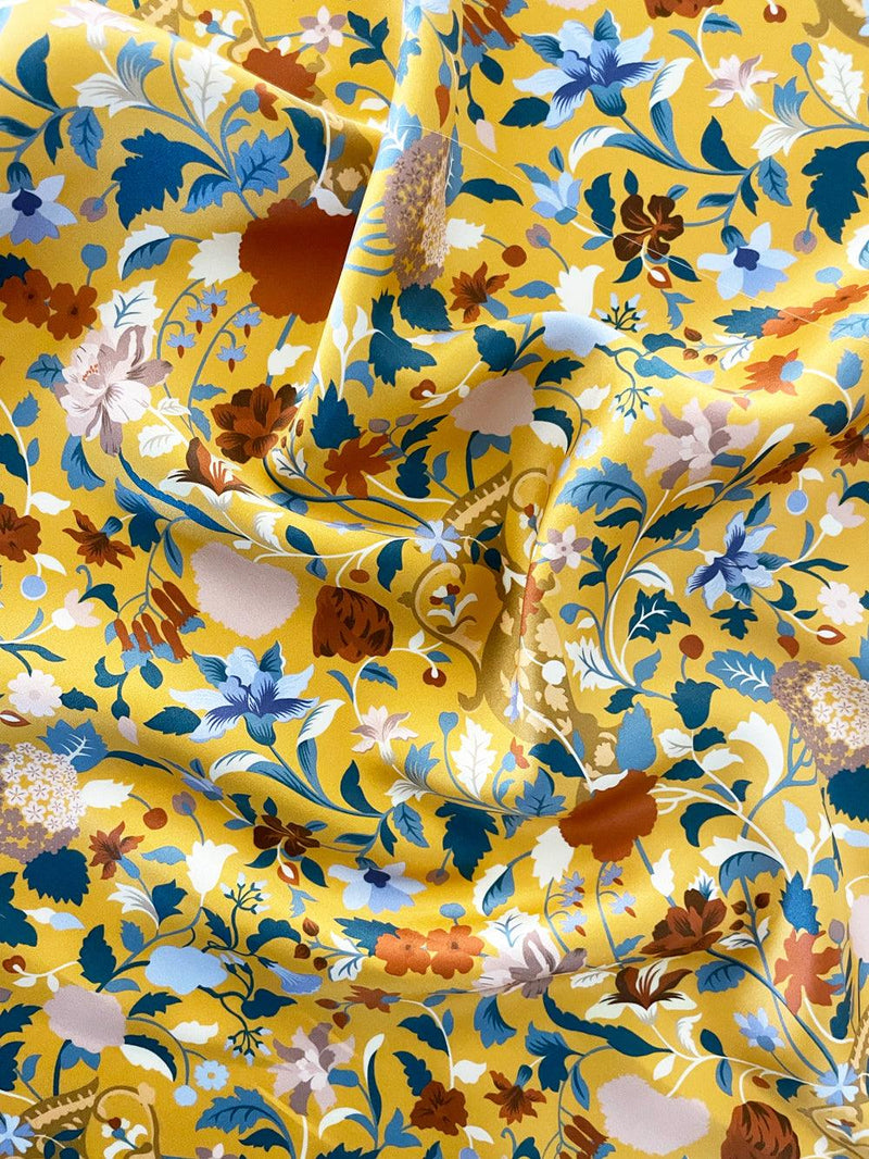 Liberty Fabric Belgravia Silk Satin GARDEN OF ADONIS MUSTARD