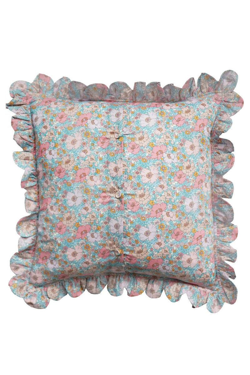 Coco & Wolf x Polly Wren Studios Embroidered Letter Scallop Edge Cushion made with Liberty Fabric MEADOW SONG