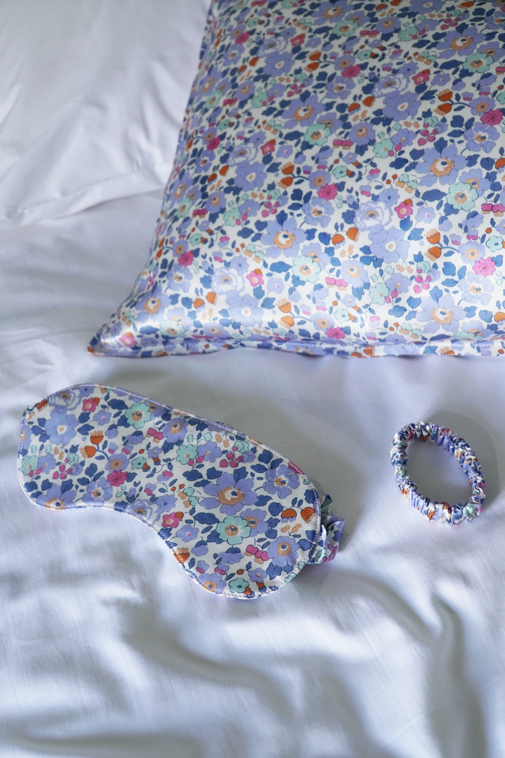 Silk Eye Mask & Pillowcase Gift Set made with Liberty Fabric BETSY LAVENDER BLUE